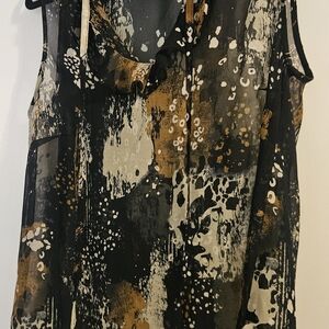 CAbi Black and Brown Abstract Print Blouse
